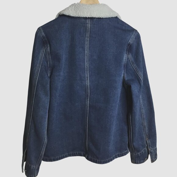 LEVI’S Premium Warm Core Coat Sherpa Denim Jacket XS Blue Workwear Utility Retro - Picture 2 of 7